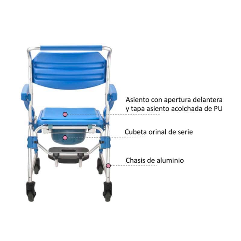Silla de ducha y wc con ruedas OASIS con cubeta