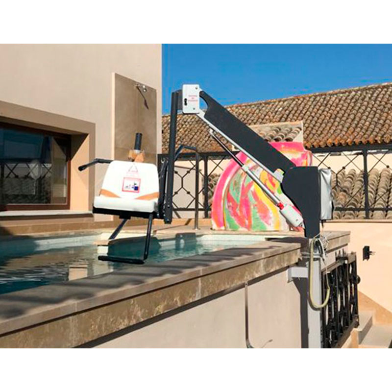 Elevador de acero inoxidable para piscinas con muro alto
